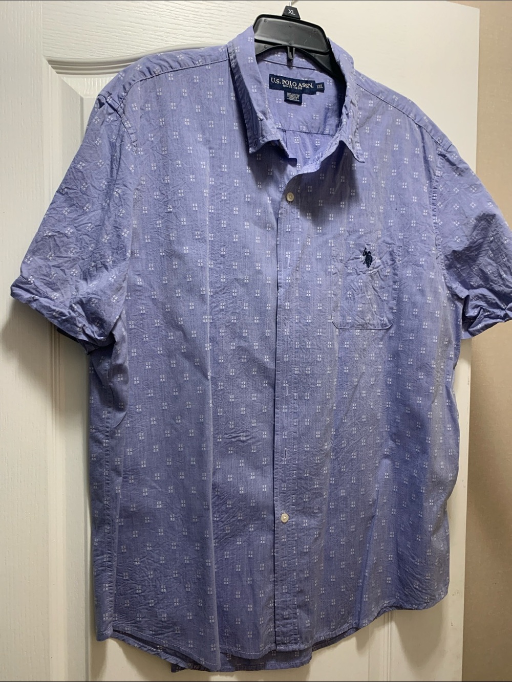 U.S. Polo Assn. Short Sleeve Button-Down Shirt - Light Blue with White Pattern